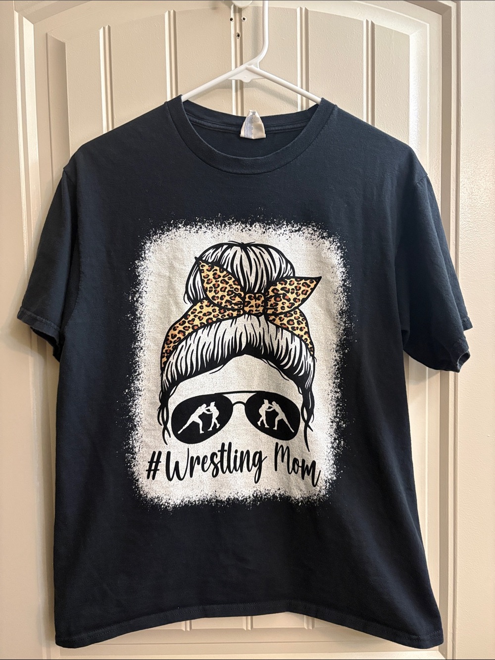 Wrestling Mom Graphic Tee - Black with Leopard Bow